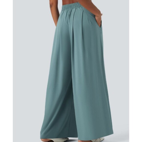 Halara Breezeful Stone Blue Flowy Wide Leg Pleated Pull On Pants Size XL - Picture 7 of 8